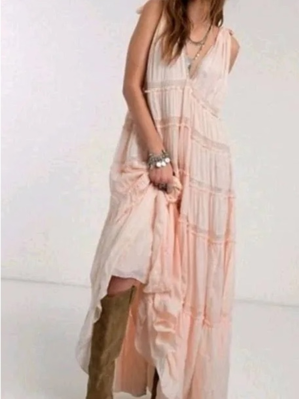 Free People Soft Blush Tie-Shoulder V-Neck Maxi Dress - Picture 2 of 16
